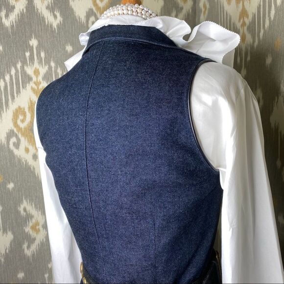 Ralph Lauren Midnight Indigo Wash Cotton Stretch Denim Lamb Leather Sheath Dress - Picture 8 of 15